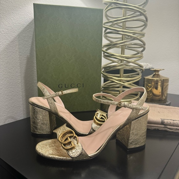 Gucci Marmont GG City Sandal Metallic Gold 37 - Picture 3 of 9